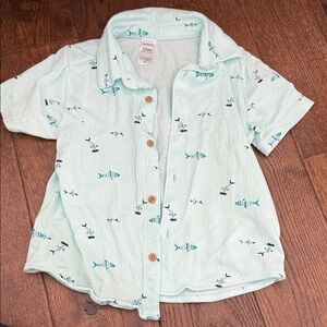 Carter's Light Green Fish Print Button Down Shirt